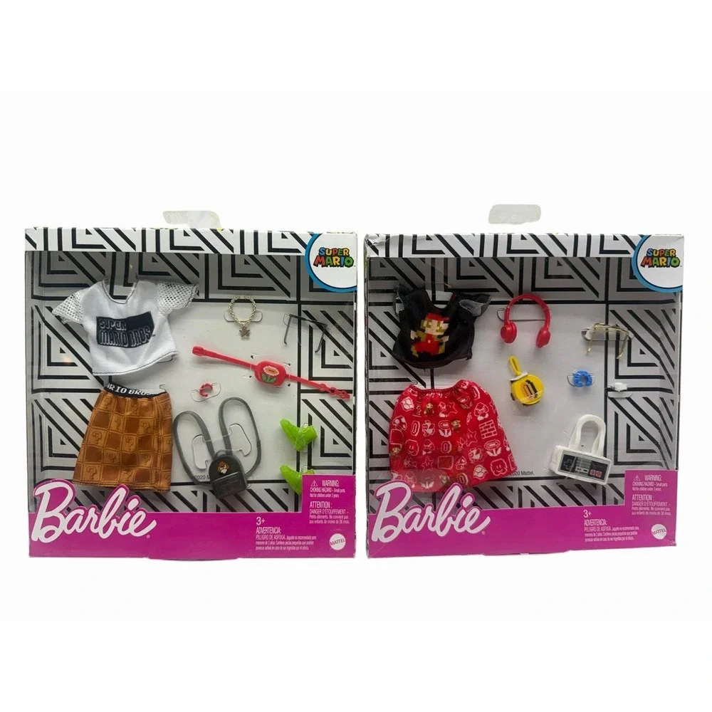 Barbie Super Mario Bros Nintendo Fashion Outfit Accessory Lot 2 Packs New